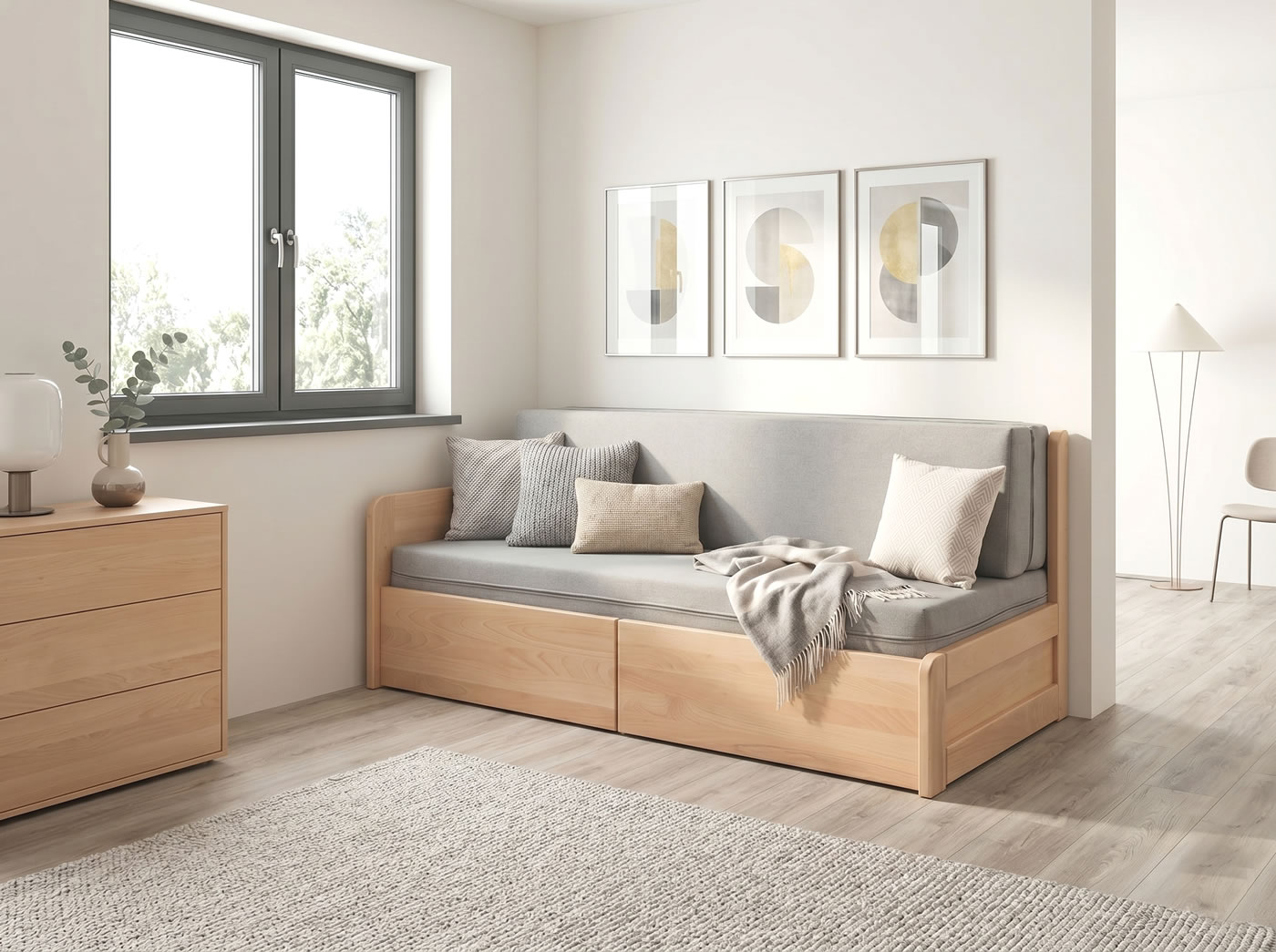 Rozkládací postel Flexo z bukového masivu