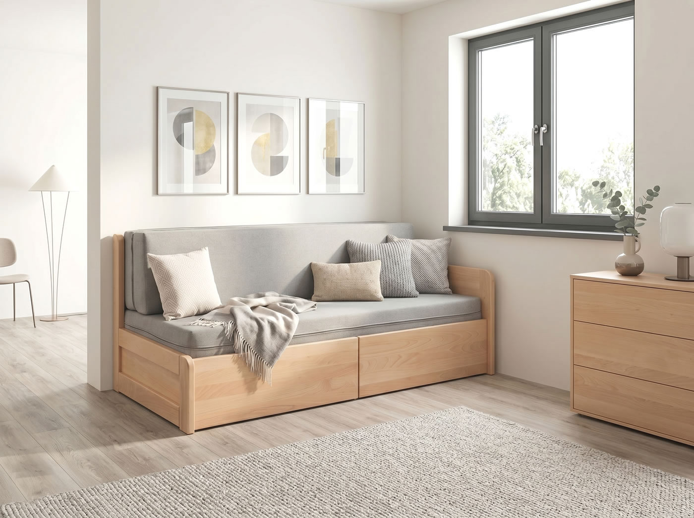 Rozkládací postel Flexo z bukového masivu