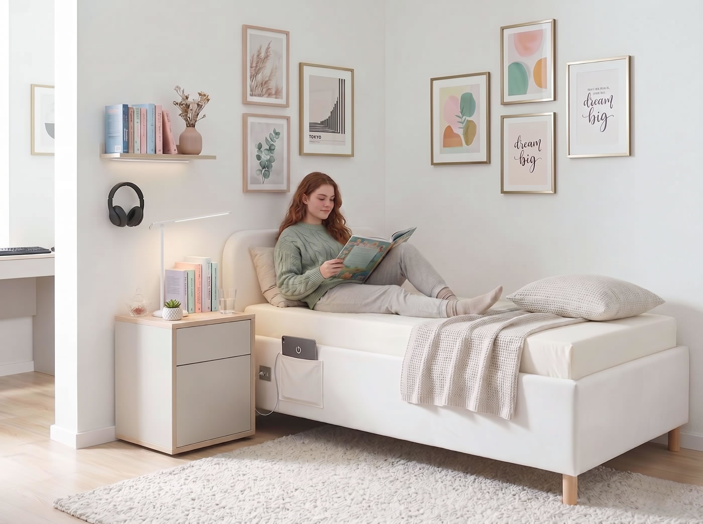 Čalouněná postel Nexus 2 s hladkým čelem a kulatými rohy