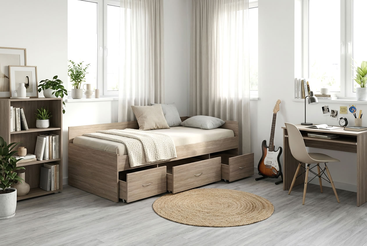 Vyvýšená dětská postel GAMA s úložným prostorem