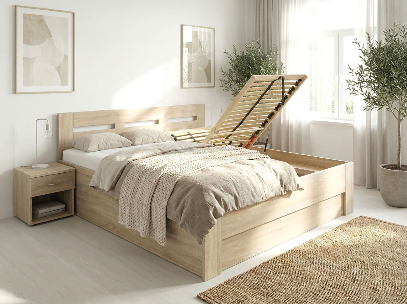 Detail postele s úložným prostorem Pegas