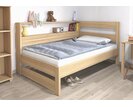 Postel jednolůžko z masivu Ela s policemi, Levá, 140x200cm, masiv buk