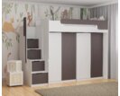 Multifunkční patrová postel Dori se spodní postelí a skříní, lamino bílá/grafit Multifunkční patrová postel Dori se spodní postelí a skříní, lamino bílá/grafit