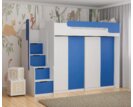 Multifunkční patrová postel Dori se spodní postelí a skříní, lamino bílá/modrá Multifunkční patrová postel Dori se spodní postelí a skříní, lamino bílá/modrá
