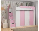 Multifunkční patrová postel Dori se spodní postelí a skříní, lamino bílá/růžová Multifunkční patrová postel Dori se spodní postelí a skříní, lamino bílá/růžová