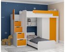 Multifunkční patrová postel Dori se spodní postelí a skříní, lamino bílá/oranžová Multifunkční patrová postel Dori se spodní postelí a skříní, lamino bílá/oranžová