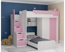 Multifunkční patrová postel Dori se spodní postelí a skříní, lamino bílá/růžová Multifunkční patrová postel Dori se spodní postelí a skříní, lamino bílá/růžová