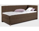 Rohová postel boxspring s úložným prostorem NOVO s čely, 90x200cm, PRAVÁ, hnědá látka - VÝPRODEJ - pohled č. 1