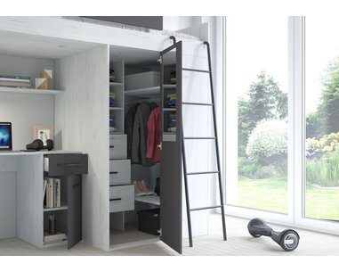 postel Vera - Pravá, lamino craft bílý grafit pohled do skříně