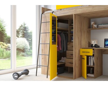 postel Vera - Levá, lamino dub artisan žlutá pohled do skříně