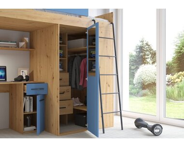 postel Vera - Pravá, lamino dub artisan modrá pohled do skříně