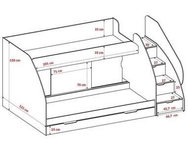 Patrová postel Montana, šedo-bílá - rozměry