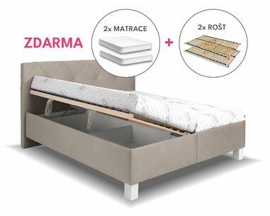 Čalouněná postel dvoulůžko Nero, s rošty, matracemi a úložným prostorem Čalouněná postel dvoulůžko Nero, s rošty, matracemi a úložným prostorem