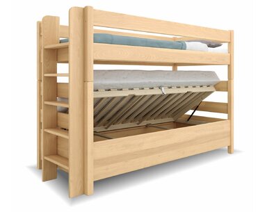 Poschoďová postel s úložným prostorem JUNIOR 12, LEVÁ, masiv buk  Poschoďová postel s úložným prostorem JUNIOR 12, LEVÁ, masiv buk