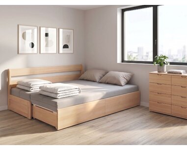Rozkládací postel s úložným prostorem FLEXO - Pravá, masiv buk