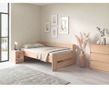 Zvýšená postel jednolůžko MIVA s bočním čelem 140x200, masiv buk