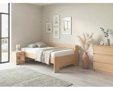Zvýšená buková postel s roštem MIVA s bočním čelem, 90x200 Zvýšená buková postel s roštem MIVA s bočním čelem, 90x200