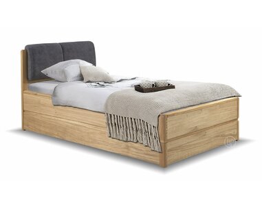 Postel s úložným prostorem a roštem Atlantik, 90x200, masiv dub přírodní/dýha - grafit  Postel s úložným prostorem a roštem Atlantik, 90x200, masiv dub přírodní/dýha - grafit