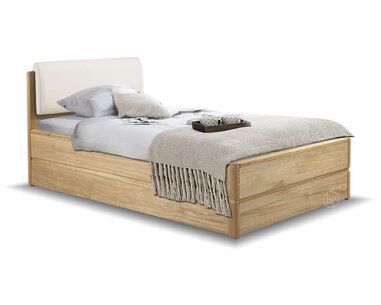 Postel s úložným prostorem a roštem Atlantik, 90x200, masiv dub přírodní/dýha - krémová ekokůže Postel s úložným prostorem a roštem Atlantik, 90x200, masiv dub přírodní/dýha - krémová ekokůže