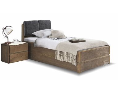 Postel s úložným prostorem a roštem Atlantik, 90x200, masiv dub tmavený/dýha - grafit  Postel s úložným prostorem a roštem Atlantik, 90x200, masiv dub tmavený/dýha - grafit
