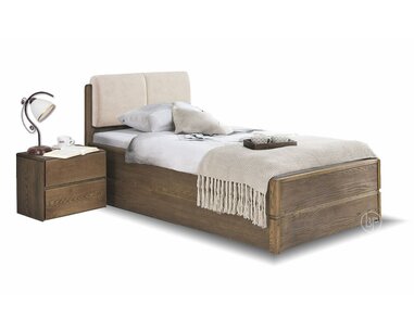 Postel s úložným prostorem a roštem Atlantik, 90x200, masiv dub tmavený/dýha - krémová  Postel s úložným prostorem a roštem Atlantik, 90x200, masiv dub tmavený/dýha - krémová