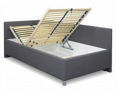 Zvýšená čalouněná postel s úložným prostorem Ryana, 90x200, tmavě šedá