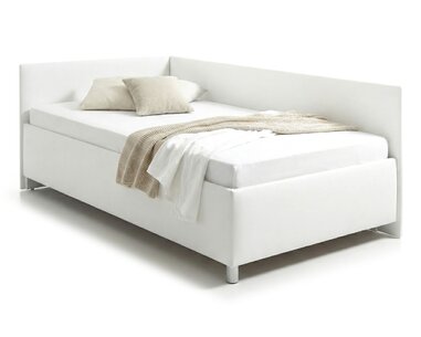 Rohová zvýšená čalouněná postel s úložným prostorem Ryana, 90x200cm, bílá