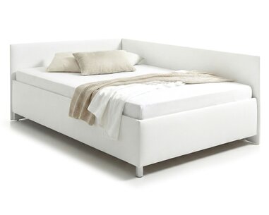 Rohová zvýšená čalouněná postel s úložným prostorem Ryana, 120x200cm, bílá