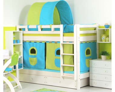 Poschoďová postel pro kluky DOMINO D856 nízká, masiv smrk - bílá Poschoďová postel pro kluky DOMINO D856 nízká, masiv smrk - bílá
