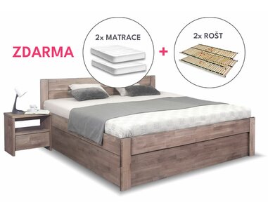 Manželská postel s úložným prostorem Talima, masiv buk, matrace a rošty ZDARMA Manželská postel s úložným prostorem Talima, masiv buk, matrace a rošty ZDARMA