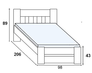 Postel z masivu - jednolůžko FILIP senior 90x200, buk - pohled č. 2