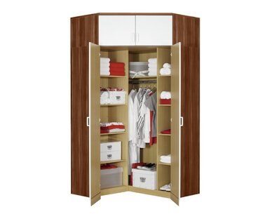 Rohová šatní skříň dvoudveřová IA61550, ořech/bílá