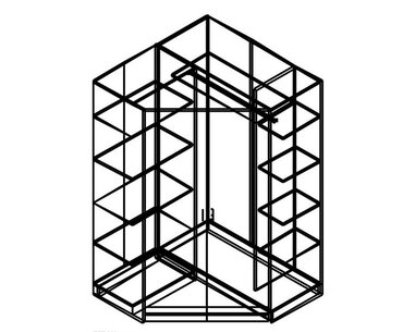 Rohová šatní skříň dvoudveřová IA61550, ořech/bílá