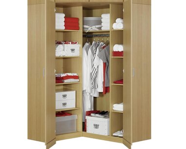 Rohová šatní skříň dvoudveřová IA11550, buk