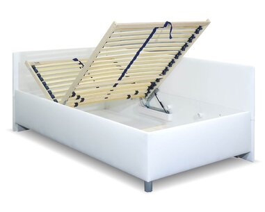 Rohová zvýšená čalouněná postel s úložným prostorem Ryana, 90x200cm, bílá