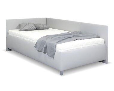 Rohová zvýšená čalouněná postel s úložným prostorem Ryana, 90x200cm, světle šedá Rohová zvýšená čalouněná postel s úložným prostorem Ryana, 90x200cm, světle šedá