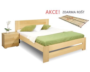 Dřevěná postel s roštem Jirka, 120x200, 140x200, masiv buk Dřevěná postel s roštem Jirka, 120x200, 140x200, masiv buk
