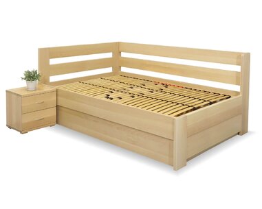 Postel s úložným prostorem Valentin-Levá, 140x200 cm, masiv buk