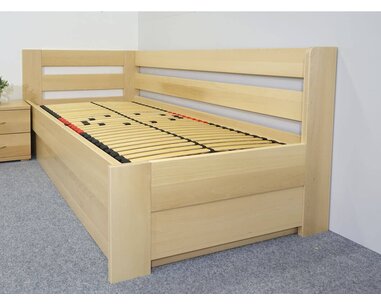 Postel s úložným prostorem Valentin-Levá, 140x200 cm, masiv buk