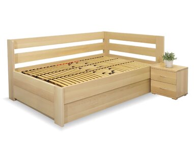 Postel s úložným prostorem Valentin-Pravá, 140x200 cm, masiv buk
