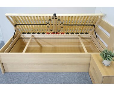 Postel s úložným prostorem Valentin-Pravá, 140x200 cm, masiv buk