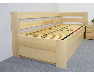 Postel s úložným prostorem Valentin-Pravá, 140x200 cm, masiv buk