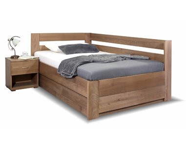Rohová postel dvoulůžko s úložným prostorem Valentin, masiv smrk, levá,140x200 Rohová postel dvoulůžko s úložným prostorem Valentin, masiv smrk, levá,140x200
