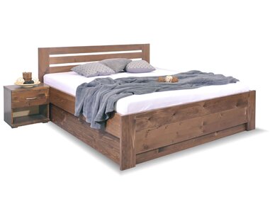 Zvýšená postel dvoulůžko s úložným prostorem RITA, masiv smrk