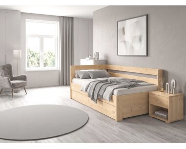Rohová postel s úložným prostorem Valentin, masiv smrk, levá,140x200 - pohled č. 2