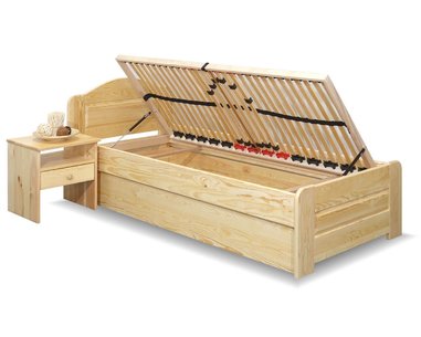Postel jednolůžko s úložným prostorem LADA, 90x220cm, masiv borovice Postel jednolůžko s úložným prostorem LADA, 90x220cm, masiv borovice