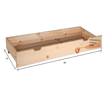 Úložný prostor na kolečkách 1/2 , masiv borovice Úložný prostor na kolečkách 1/2 , masiv borovice