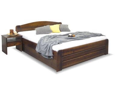 Dřevěná postel LADA, s úložným prostorem, masiv borovice, moření ořech