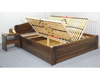 Dřevěná postel LADA, s úložným prostorem, masiv borovice, moření ořech