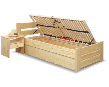 Dřevěná postel s úložným prostorem Hanka, masiv borovice